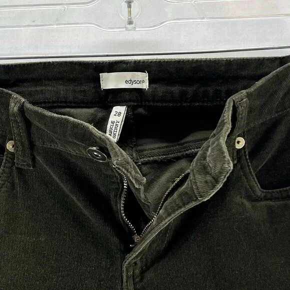 Edyson Leon Ankle Skinny Corduroy Pants Womens 28 Stretch Zip Hem Mid-Rise Green - Picture 4 of 14